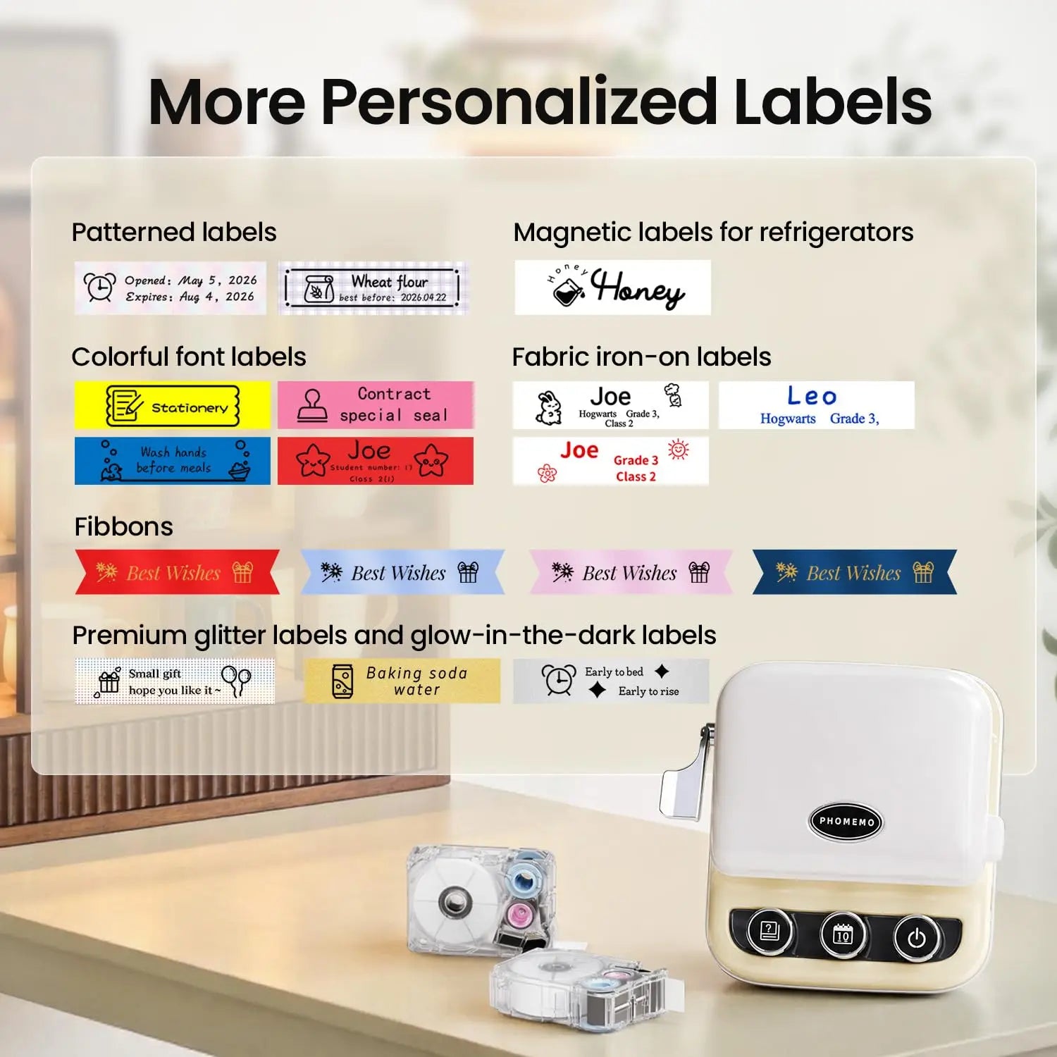 Phomemo P15 Mini Bluetooth Label Printer for Christmas Gifts & Wedding Decorations, Portable Ribbon Label Maker with Custom Text