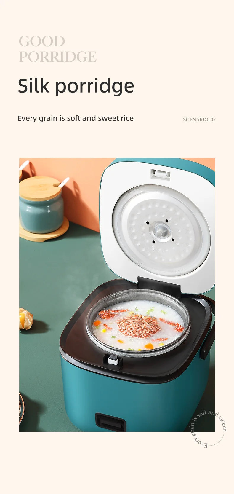 1.2L Mini Electric Rice Cooker Multifunctional Non-Stick Rice Cooking Pot Portable Small Rice Cooker for 1-2 People Dorm Home Of