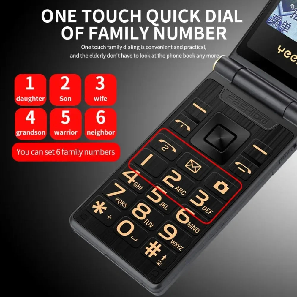 YEEMI M2-C 2G for Elderly Mobile Phone Flip 1800mAh Battery 2.8inches Dual Screen Big Letters MP3/MP4 Player Original Cellphone