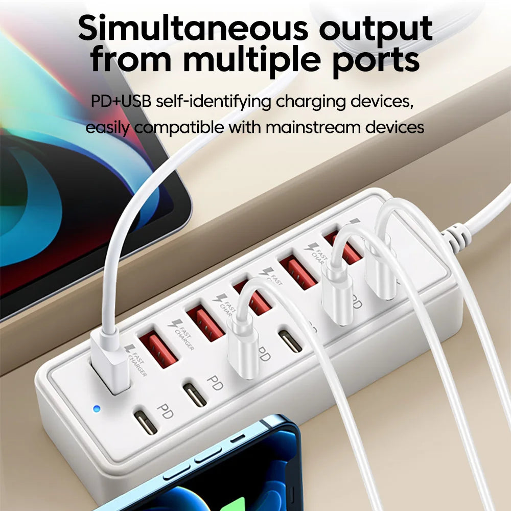 Cargador Multipuerto 12 en 1 - 6 USB-A y 6 USB-C Carga Rápida
