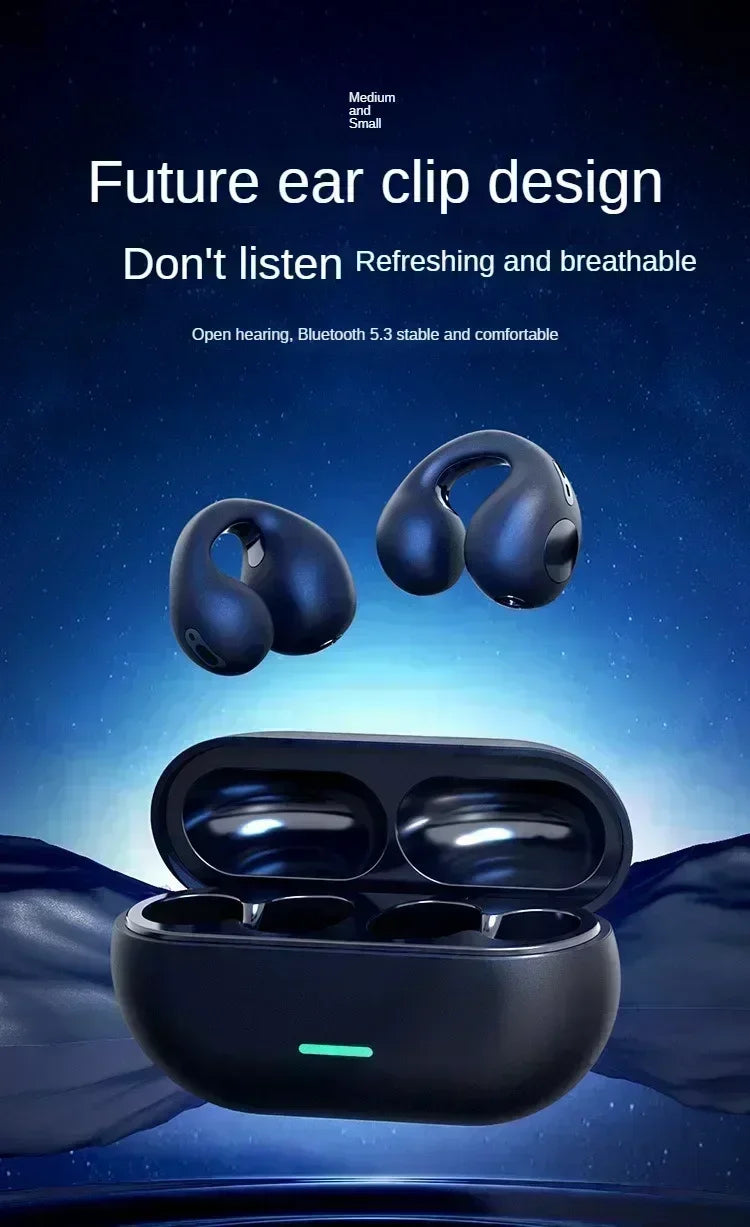 Wireless Ear Clip On Earphone Bluetooth-Compatible 5.3 Noise Canceling HiFi Stereo Headset Clip On Headphone for Running Fitness