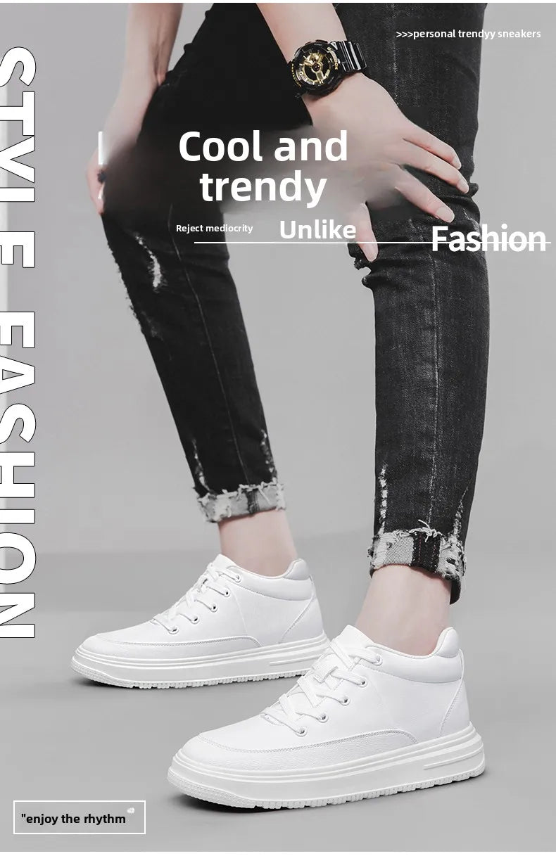 New Invisible Inner Height Increasing Men's Shoes 8cm Trendy Sports Shoes White Shoes British Height Increasing Casual Sneakers