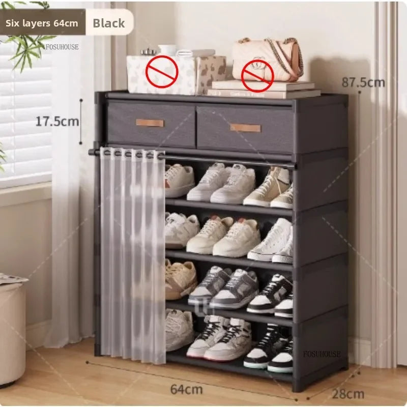 Multi layer Shoe Rack with Drawer for Entryway Hallway Storage Durable Metal Frame Indoor Organizer Space Saving Hanger Unit