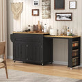 Retractable Sintering Stone Kitchen Island Cart with Power Socket Storage Drawer