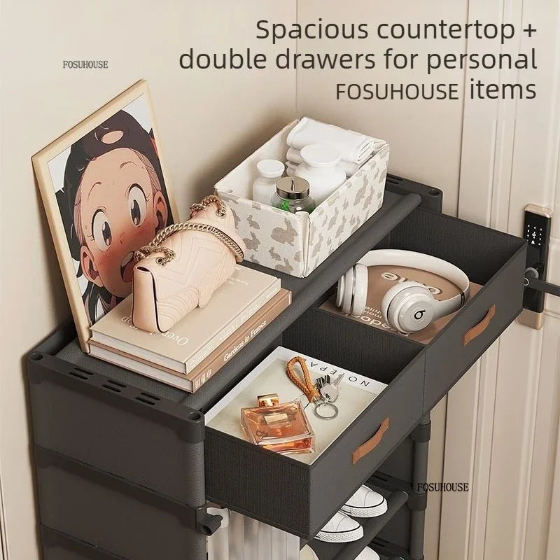 Multi layer Shoe Rack with Drawer for Entryway Hallway Storage Durable Metal Frame Indoor Organizer Space Saving Hanger Unit