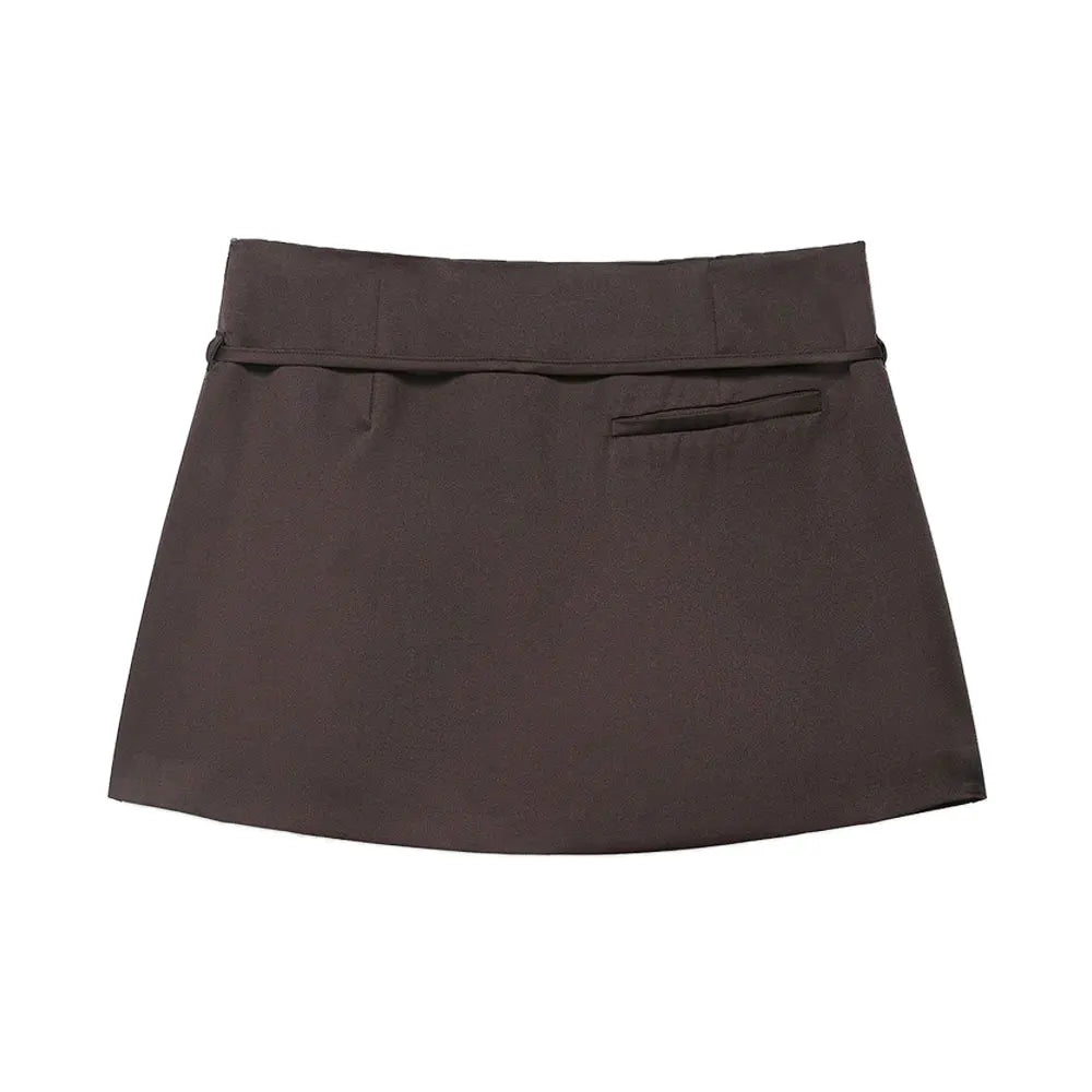 Women's Solid Color Skort with Belt Side Zipper Casual Shorts Skirts Fashionable And Stylish Women's Clothing