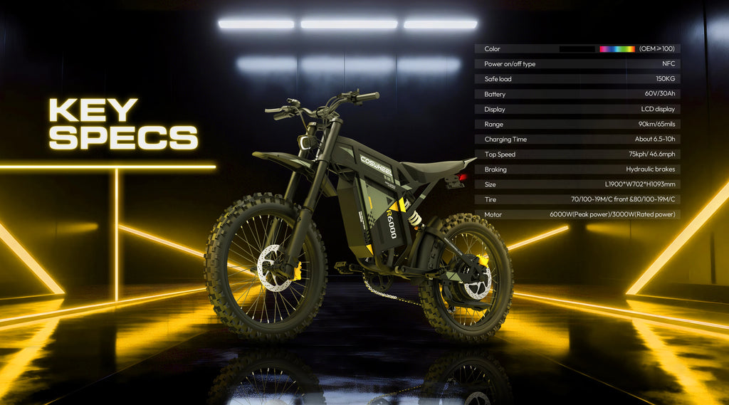 COSWHEEL R6000 Adult Electric Mountain Bike 7000W Motor 60V 30AH ebike,Dual Suspension Electric Bicycle