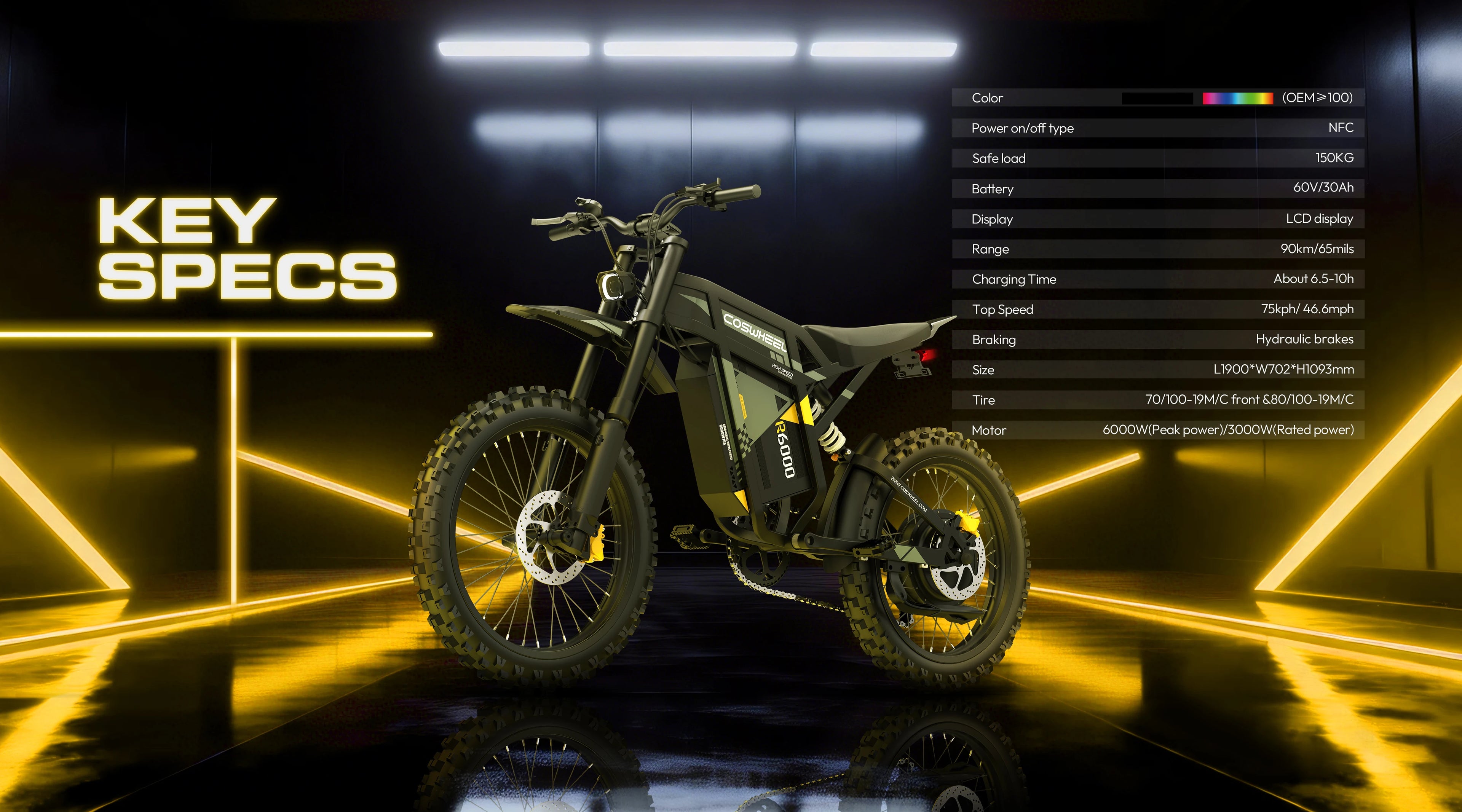 COSWHEEL R6000 Adult Electric Mountain Bike 7000W Motor 60V 30AH ebike,Dual Suspension Electric Bicycle