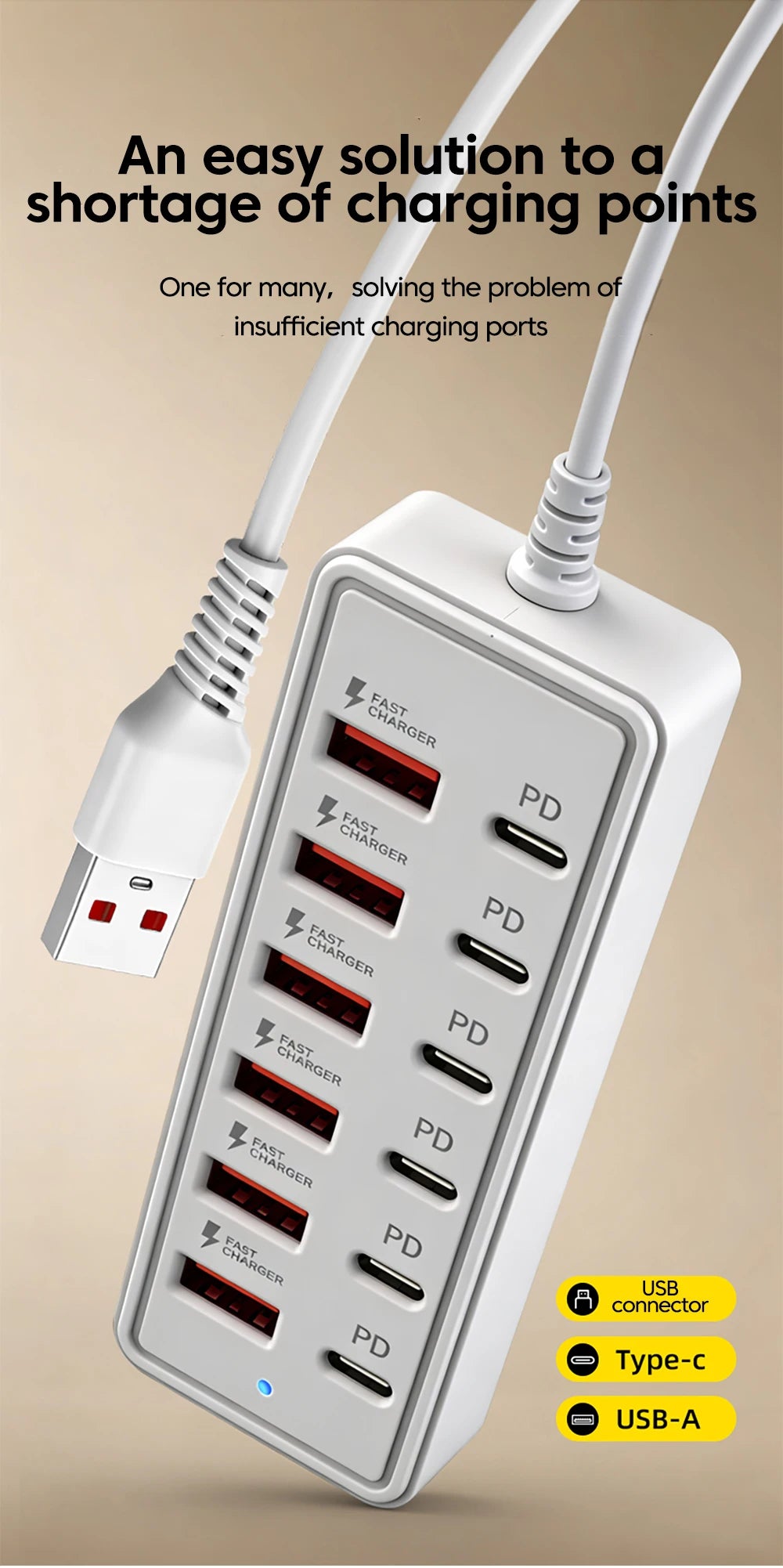 Cargador Multipuerto 12 en 1 - 6 USB-A y 6 USB-C Carga Rápida