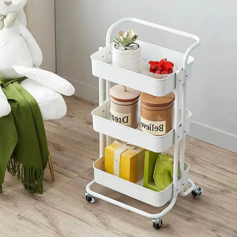Slim Roll Basket Office Bathroom Use Food Storage Tier 3 Layer Rotating Utility Trolley Islands Mobile Kitchen Cart with Wheels