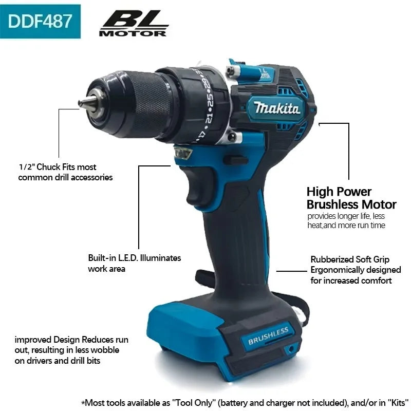 Makita 18V LXT® Lithium-Ion DDF487 13mm Compact Brushless Cordless 1/2" Hammer Driver-Drill High Torque Electric Screwdriver
