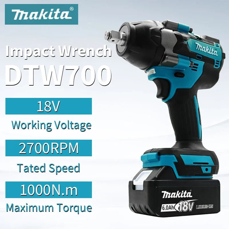 Makita DTW700 Cordless 1000N.m Impact Wrench Brushless Electric Wrench Screwdriver Large Torque Auto Repair Power Tools