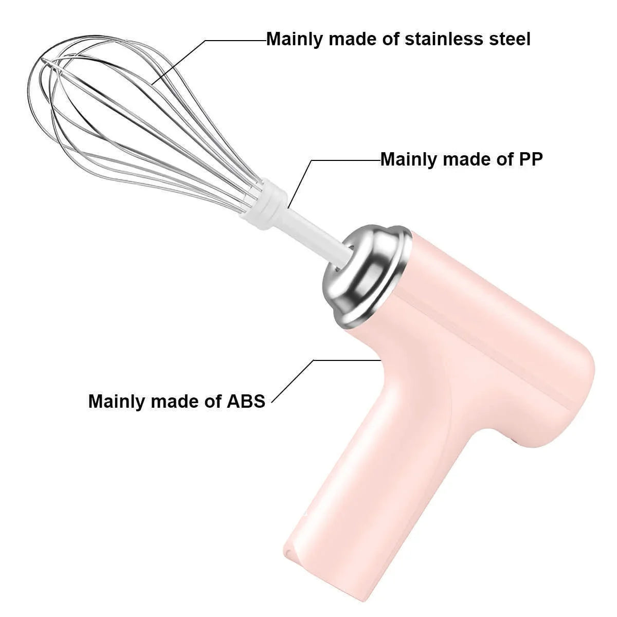 Electric Egg Beater Wireless Electric Food Mixer Handheld Mixer with 3 Speed Settings Baking Dough Cake Cream Milk Whisk