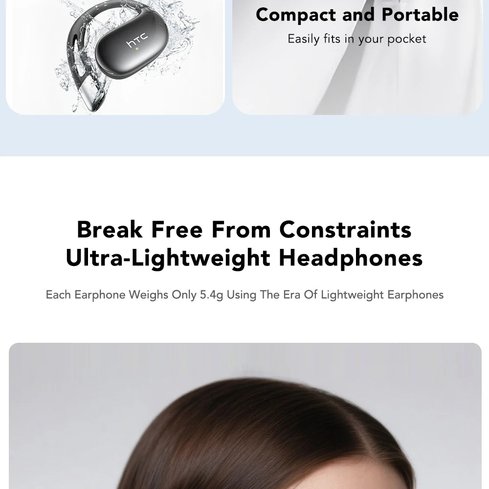 【HTC NE57】 Bluetooth V6.0 Earphones AI Translator Earbuds OWS Sport Wireless Headphones Comfort Earhooks Long Life with Mic