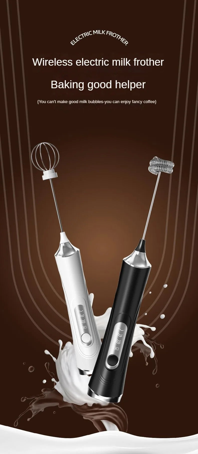 1 Electric Milk Frother, Dual Stick Rechargeable 3-Speed Handheld Egg Beater, Coffee Frother, Cream Blender, Travel Blender