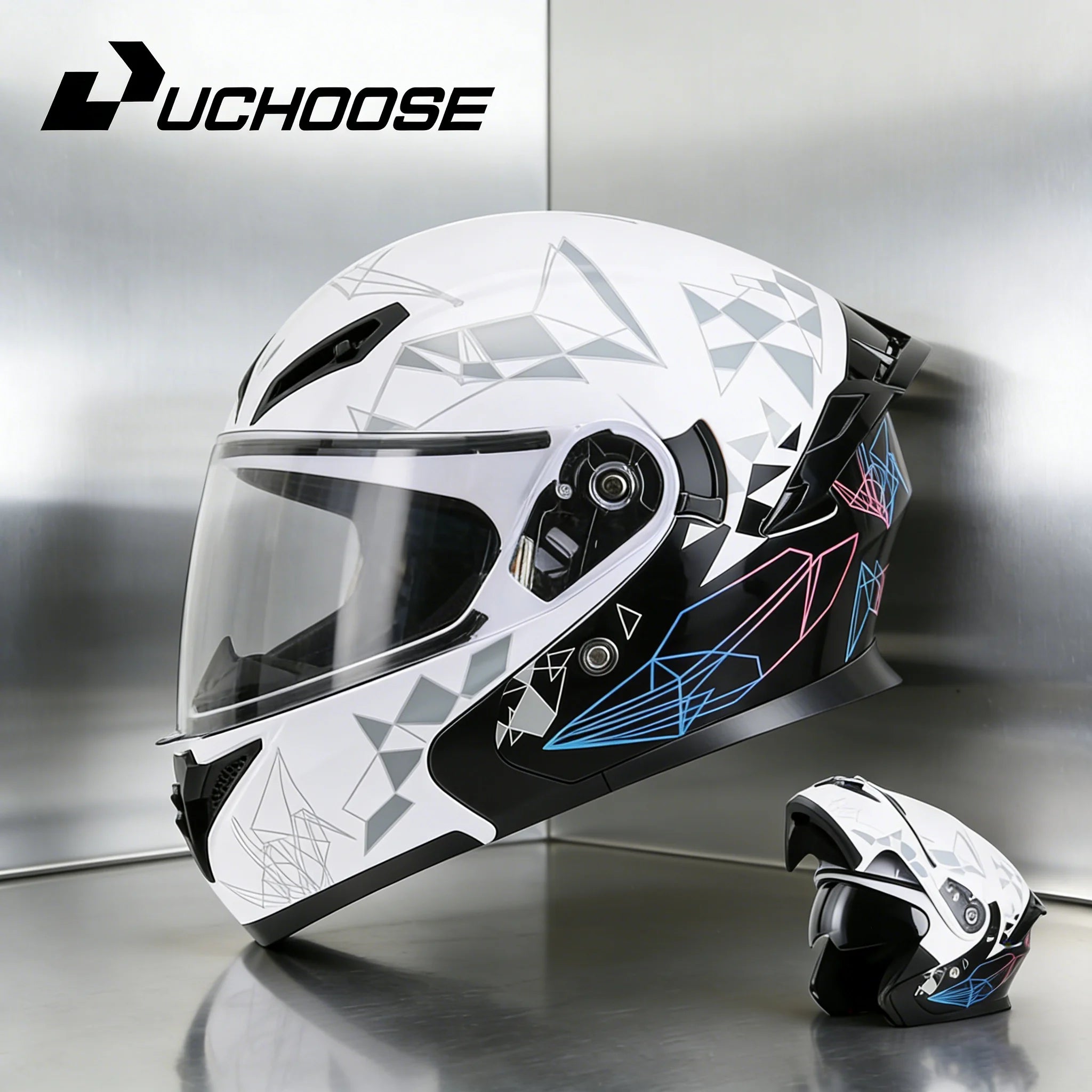 NEW DOT Uchoose Approved Helmets Crash Motorbike Protective Gear Men Women Flip Up Helmet Motorcycle Visor Double Sun