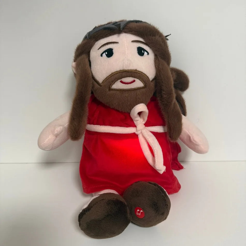 2026 New Cute Can Soothing Breathing Doll Red Robe Jesus Plush Toys Music Light Soothe Sleep Companion Doll Decor Christmas Gift