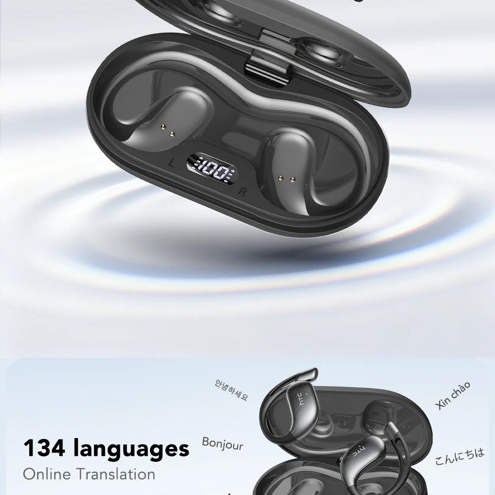 【HTC NE57】 Bluetooth V6.0 Earphones AI Translator Earbuds OWS Sport Wireless Headphones Comfort Earhooks Long Life with Mic