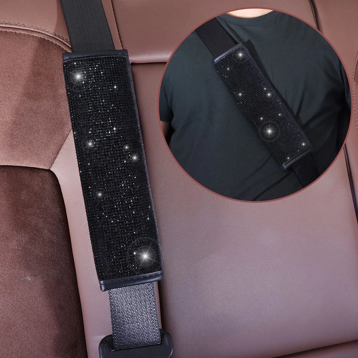 38cm Bling Car Accessories Set For Women Rhinestones Steering Wheel Cover Safety Belt Covers Gear Shift Cover Diamond Cup Pads