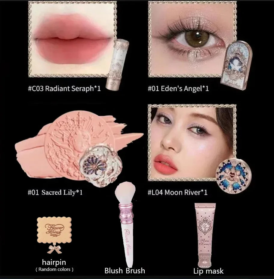 Flower Knows Full Makup Set Little Angel Collection The Sweetie Bear Gift Box Blush Cream Matte Lipstick Highlighter All in One