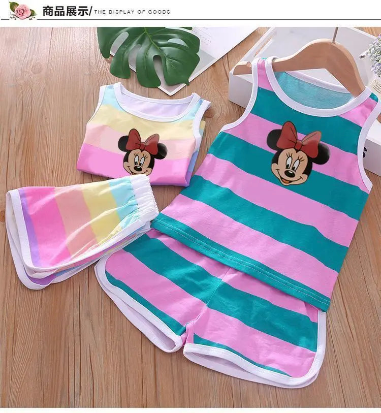 2026 Summer Baby Kids Clothes Sets Cut Striped Cartoon Printed Girls and Boys Vest and Shorts 2 Pieces Sets Children's Outfits
