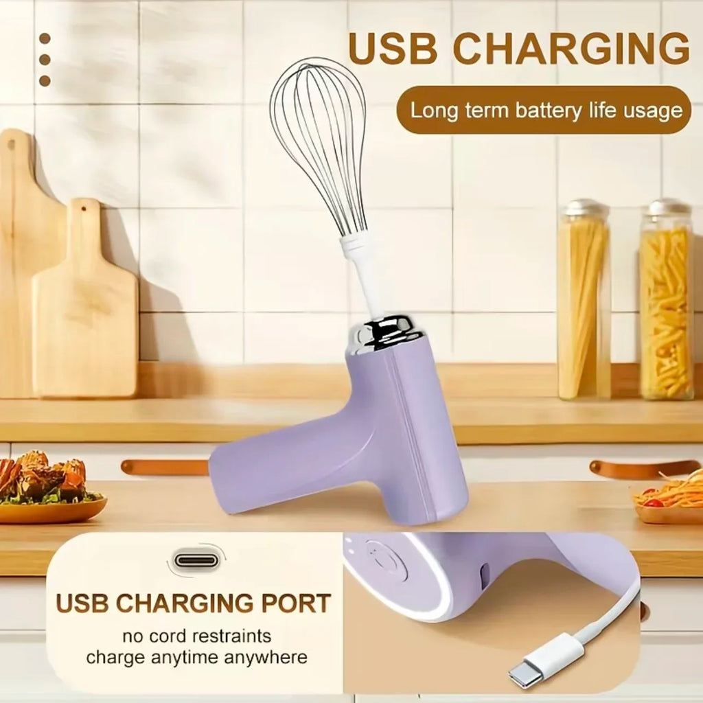 Electric Egg Beater Wireless Electric Food Mixer Handheld Mixer with 3 Speed Settings Baking Dough Cake Cream Milk Whisk