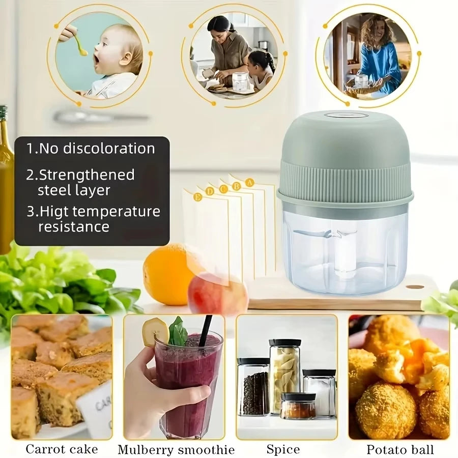 260ML Electric Meat Grinder, Rotary Garlic Grinder, Vegetable and Onion Chopper, Wireless Rechargeable Kitchen Cooking Mixer