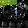 8 Artificial Skin Leather Diamond Crown Steering Wheel Cover Shoulder Cover Armrest Cushion Handbrake Cover Headrest Cushion Set