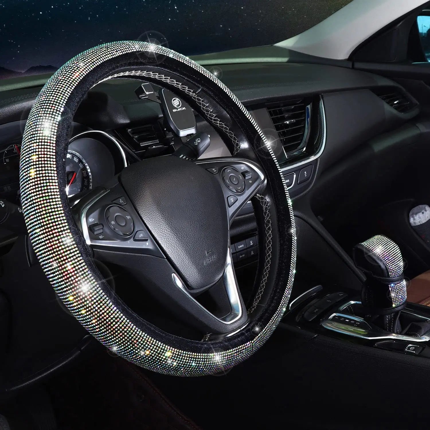 38cm Bling Car Accessories Set For Women Rhinestones Steering Wheel Cover Safety Belt Covers Gear Shift Cover Diamond Cup Pads