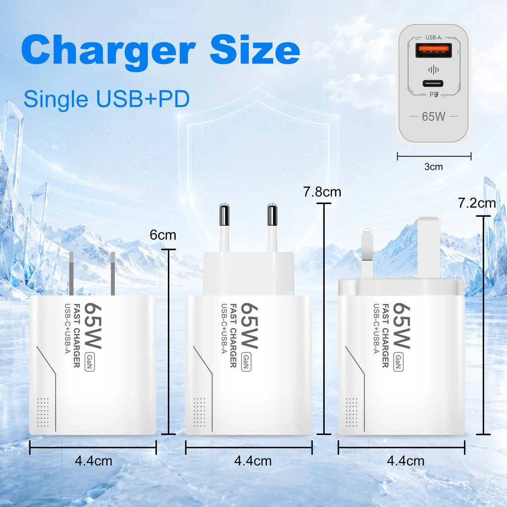 Cargador GaN 65W USB-C de 2 Puertos - Carga Rápida