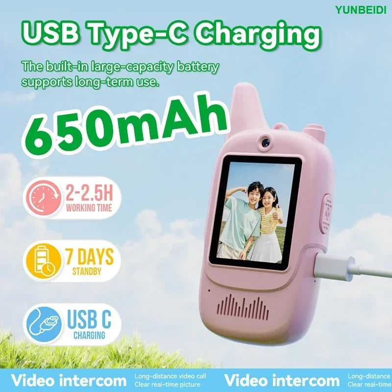 2PC Kids HD-Video Walkie Talkies 3 Styles Intercom USB Charging Indoor Outdoor Boys Girls Age 3+ for Child's Toys Birthday Gifts