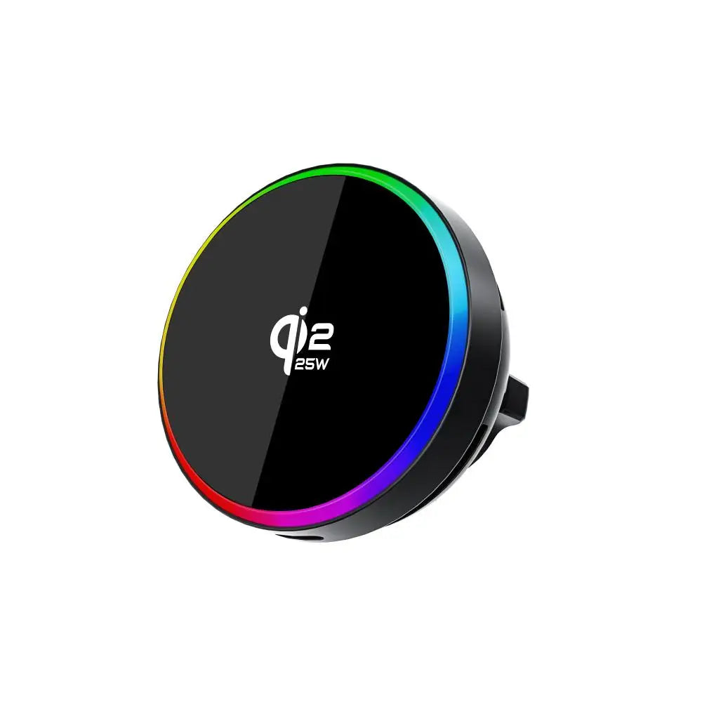 25W Qi2 Magnetic Car Phone Charger Holder with RGB Light Air Vent Mount with Fast Charging & Cooling for iPhone 17 Pro Max