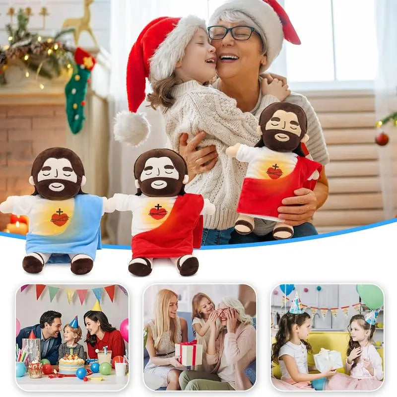 Breathing Jesus Plush Doll LED Glowing Musical Soothing Toy Baby Sleep Companion Soft Stuffed Religious Doll Kids Sleeping Comfo