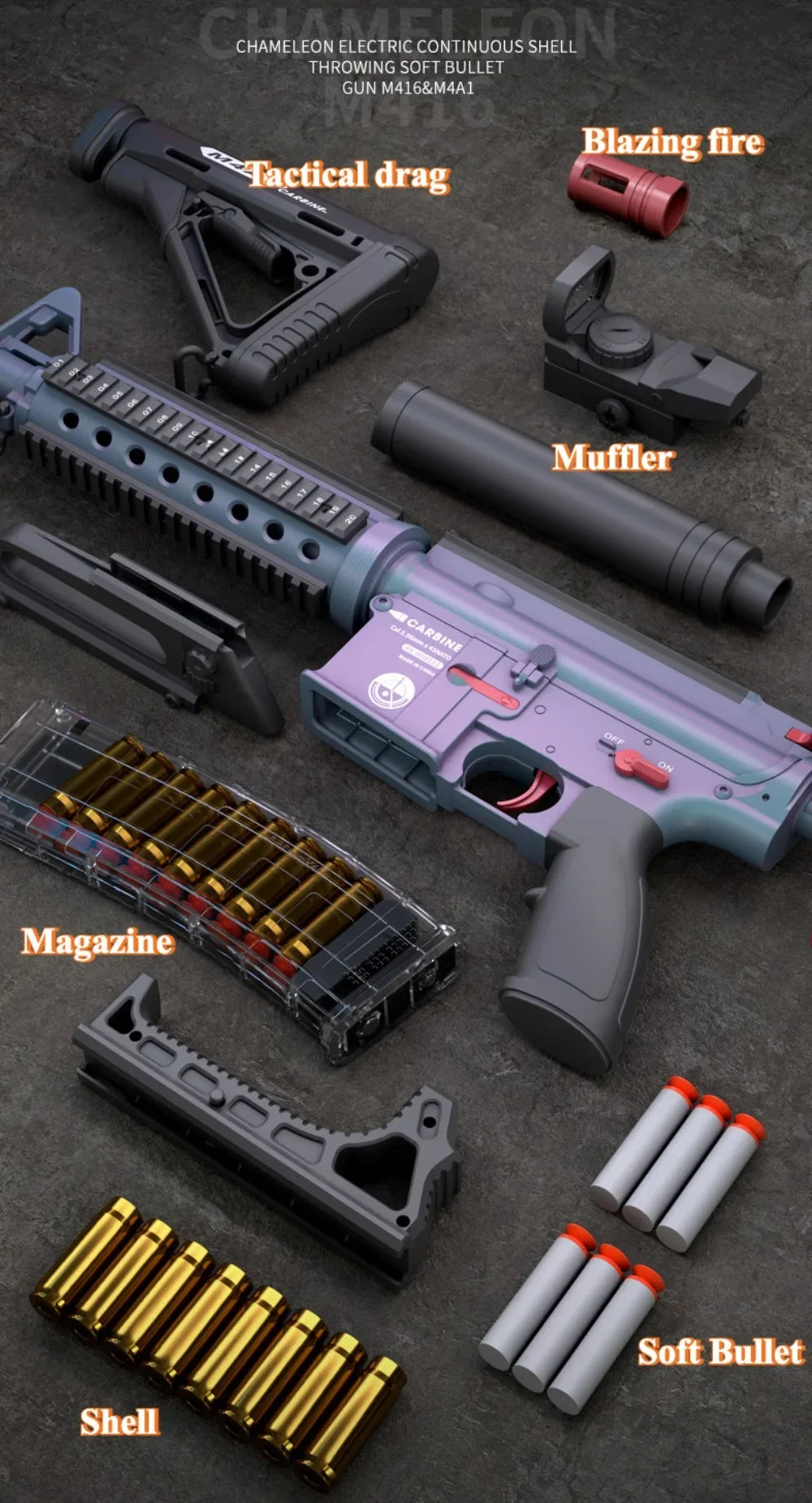 Full Automatic Continuous Firing M416 Soft Bullet Gun Shell Eject Assault Rifle Model Ideal Gift for Boys Outdoor Shooting Fun