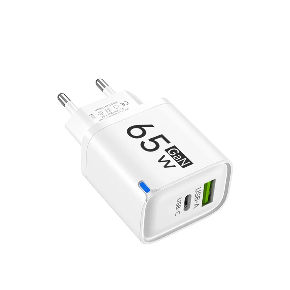 Cargador USB-C 65W Carga Rápida | Compatible iPhone, Samsung y Xiaomi