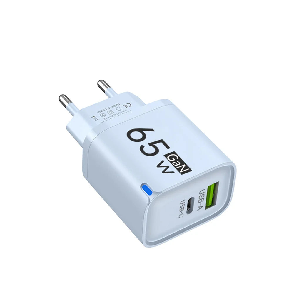 Cargador USB-C 65W Carga Rápida | Compatible iPhone, Samsung y Xiaomi