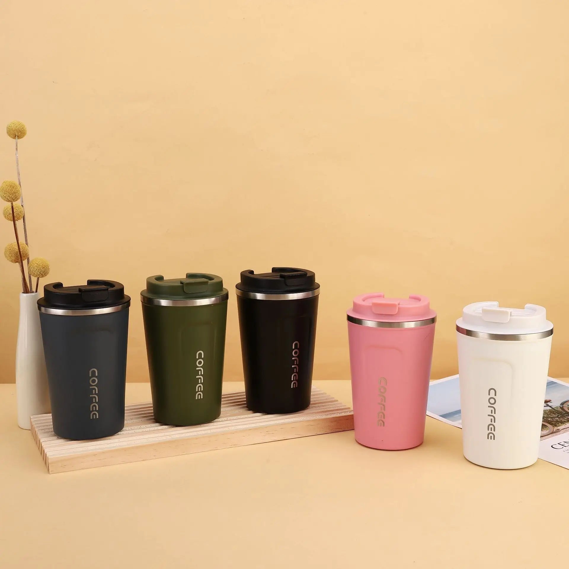 Thermo Cafe Coffee Mug Car Thermos Mug 380/510ML Leak_Proof Travel Thermo Cup for Tea Water Coffee Double Stainless Steel