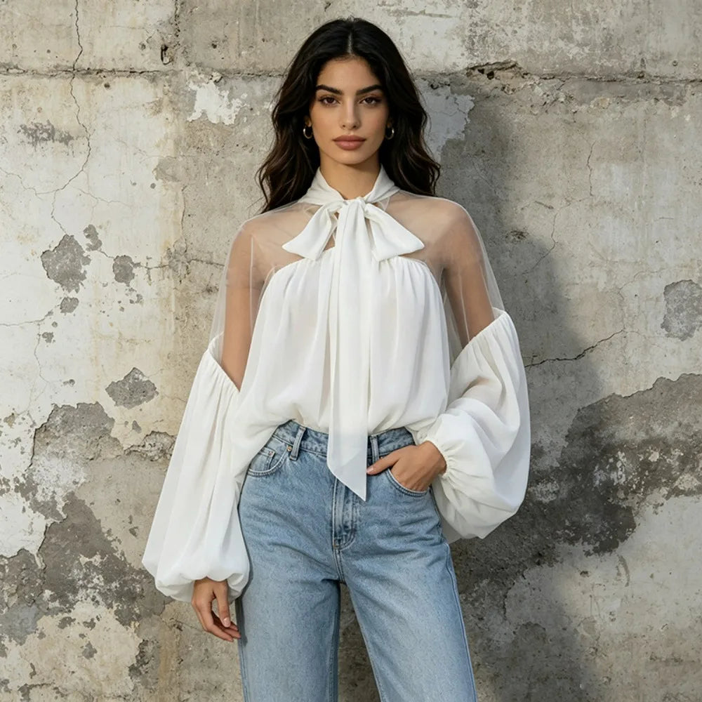 French Design Women's Shirt 2026 Summer New Off-the-shoulder Lantern Sleeves Solid Color Sweet Y2k Loose Versatile Shirts Ladies