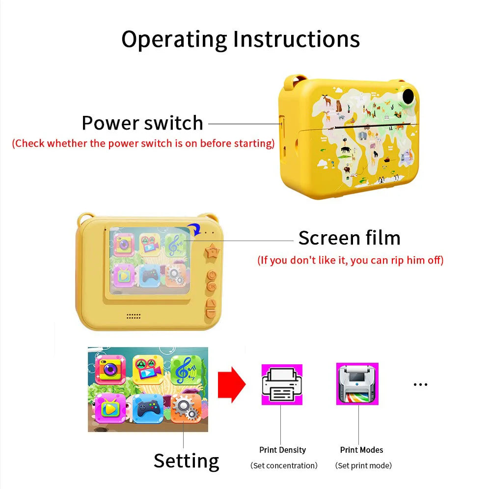 Kids Camera Instant Print 0 Ink Instant Print Photo - Christmas Birthday Gifts for Age 3-8 Girls Boys - Portable Toy