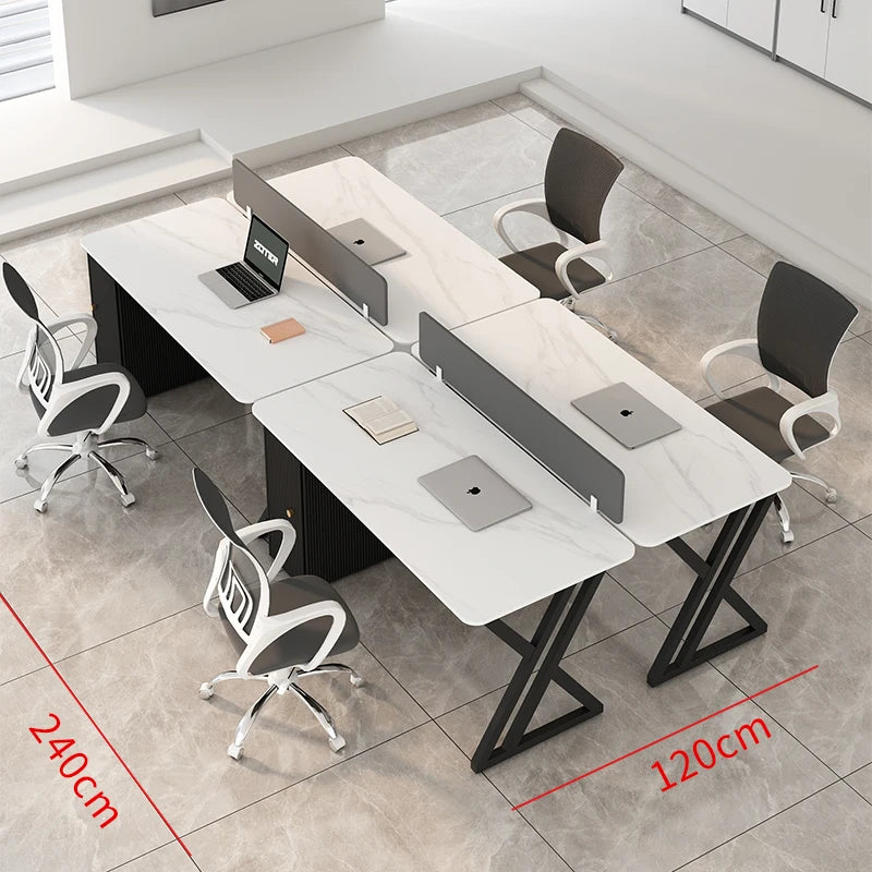 CZ Rock Slab Staff Office Desk and Chair Set Simple Modern White Computer Desk Office Partition Employee Desk
