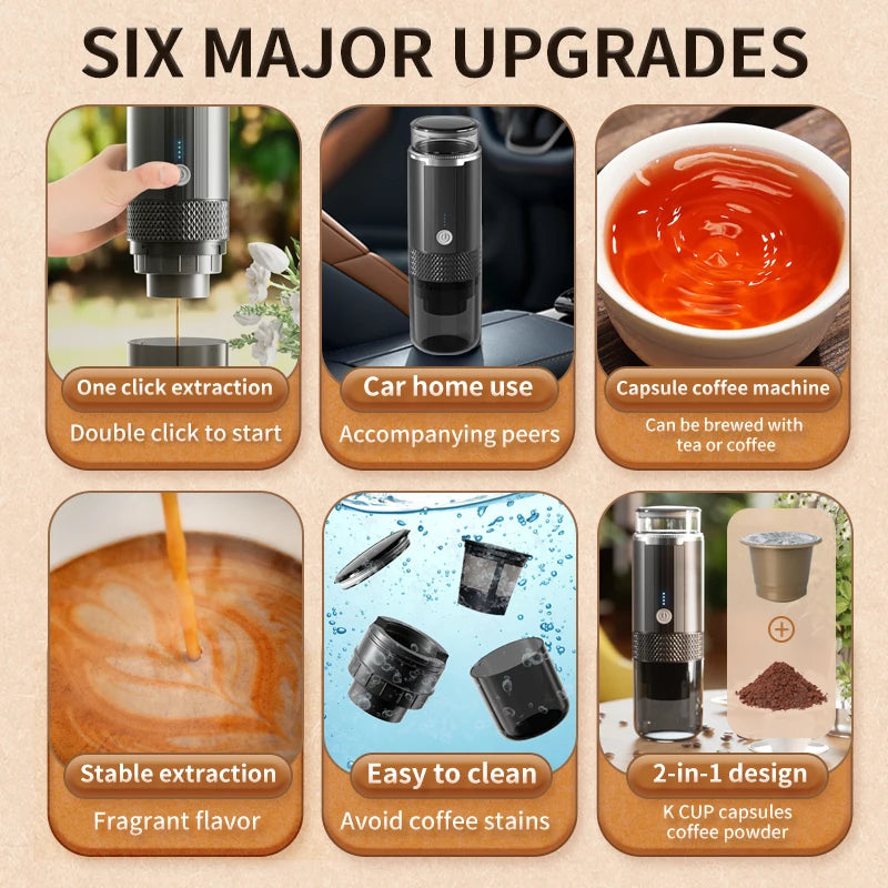 Electric Portable Coffee Maker Capsule Grind-and-Brew Compatible with Ground Coffee K-Cup Pods Single Cup Coffee Maker