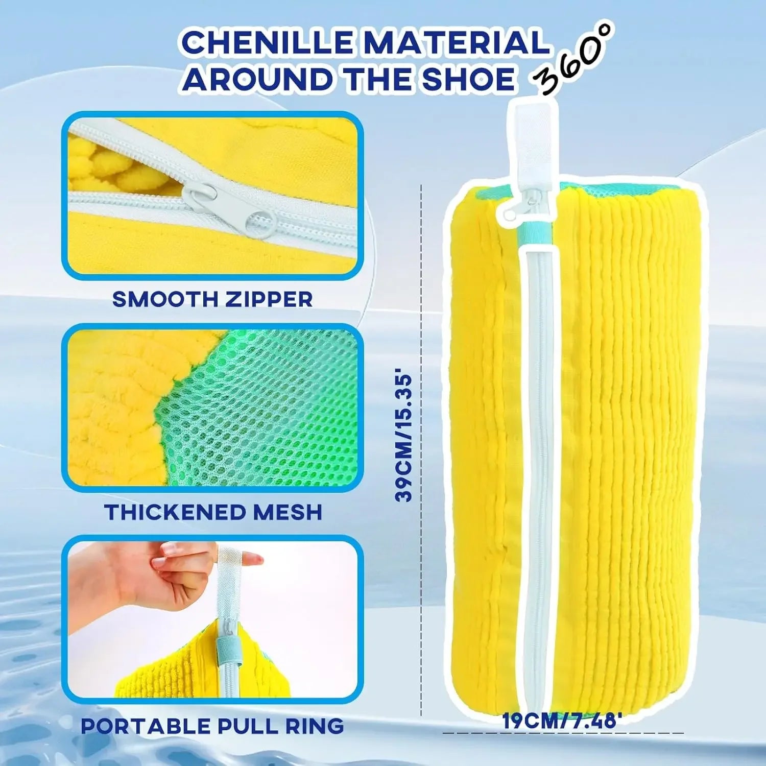 Machine Washable Shoe Washing & Drying Bag with Soft Fiber - Durable Polyester Laundry Protector for Shoes Adjustable Strap