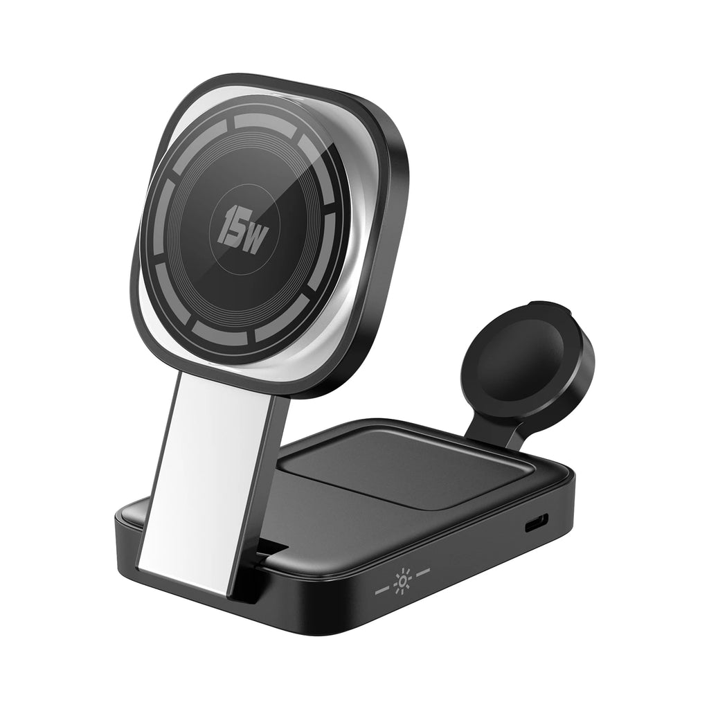 Desktop Foldable 3‑in‑1 Magnetic Wireless Charger Fast Charging Dock Station for Magsafe iPhone 17~12 Apple Watch 9 Airpods Pro