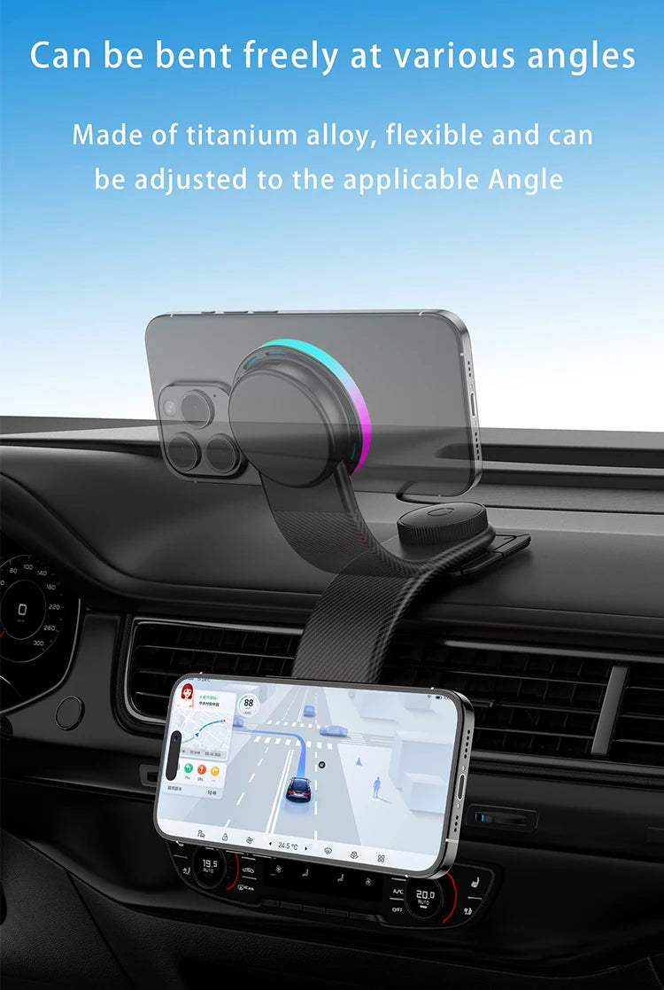 15W Qi2 Magnetic Car Phone Holder Wireless Charger for iPhone 16 17 Pro Max for Magsafe Car Charging Charger LED Light