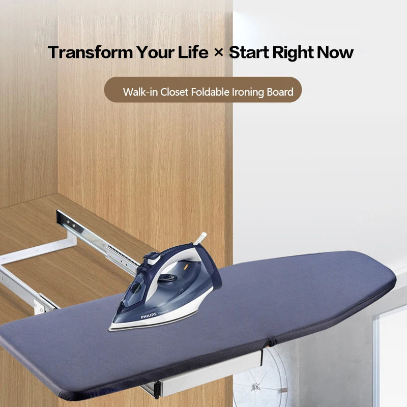 Compact Household Closet Cabinet Foldable Ironing Board Hidden Pull Out Buffer Damping Rotating Iron Stand With Top Mounted
