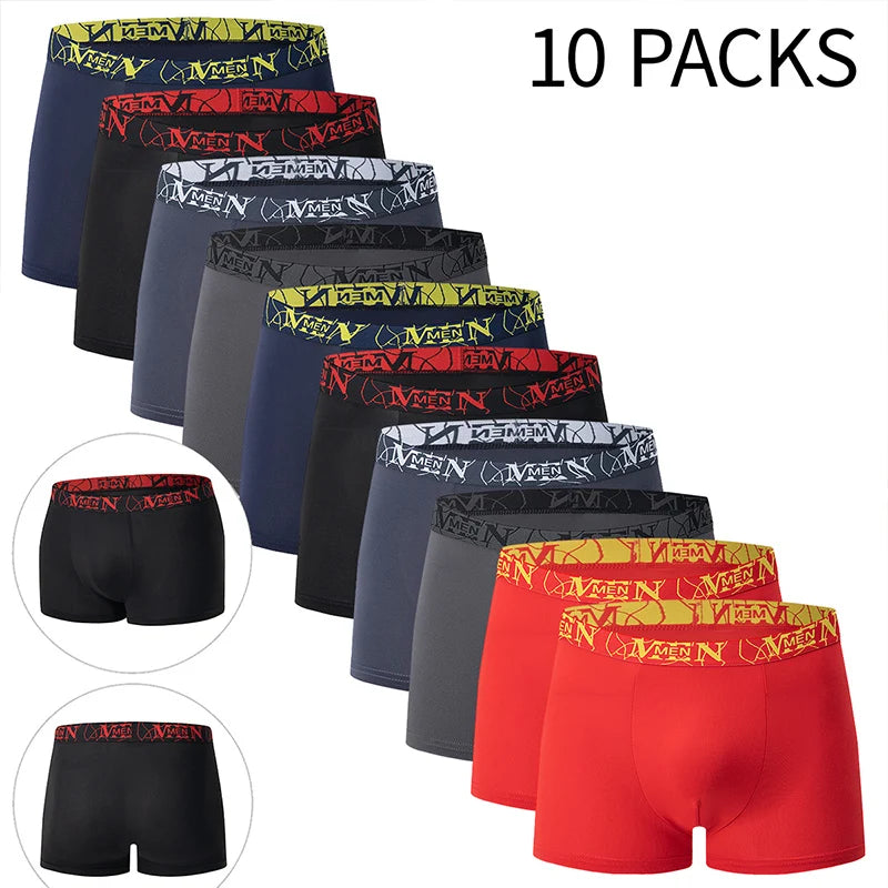 4/10 Piece Men's Four Season Black Fashionable Casual Basic Versatile Underwear Boxer Shorts Plus Size Youth Sports Base Shorts