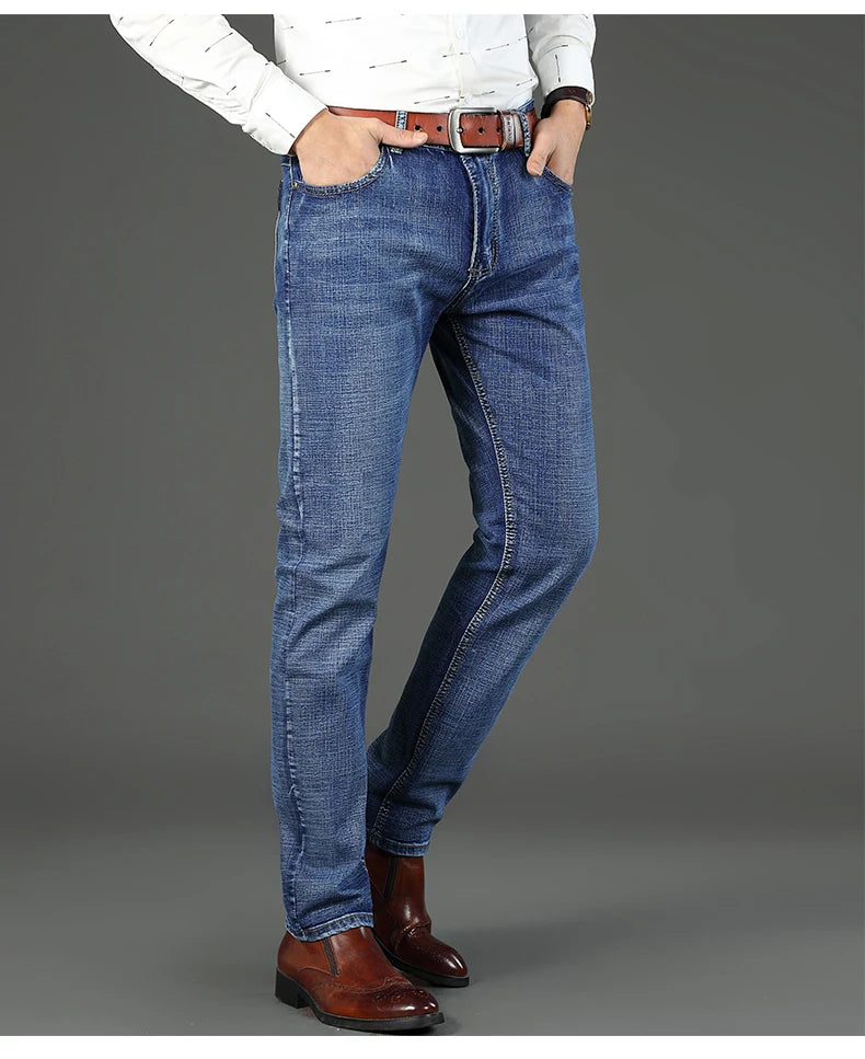 2026  Straight Regular Blue Slim Fit  Stretch Denim Trousers Spring Autumn Men Classic Jeans Business Fashion Men's Smart Jeans