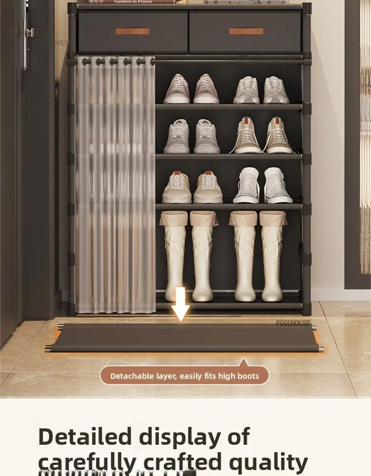 Multi layer Shoe Rack with Drawer for Entryway Hallway Storage Durable Metal Frame Indoor Organizer Space Saving Hanger Unit