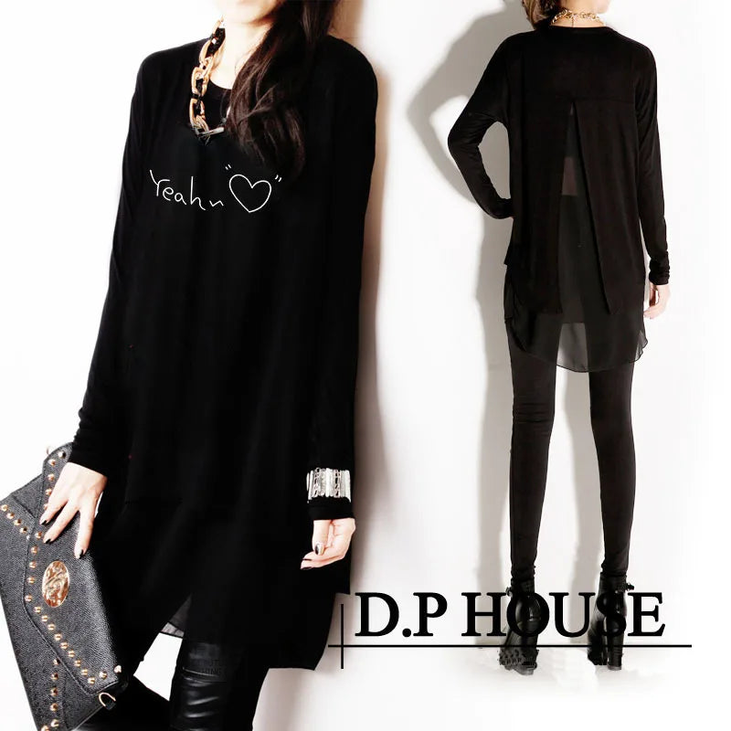 New Spring Autumn and Summer Long Sleeve Fashion Chiffon Plus Size XXXL Loose Irregular Women's Clothings  Female Blouses
