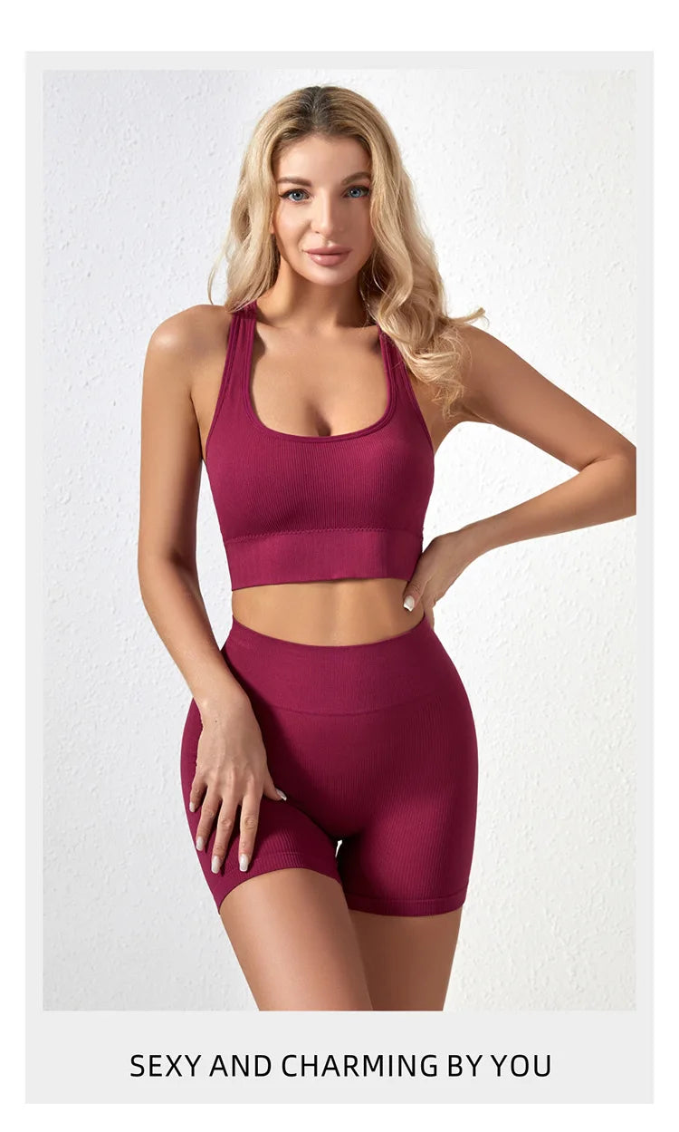 1Set Womens Underwear Set Wireless Lingerie Panties Bra Female Sexy Seamless Tank Crop Top Lady Sports Fitness Yoga Clothing Set